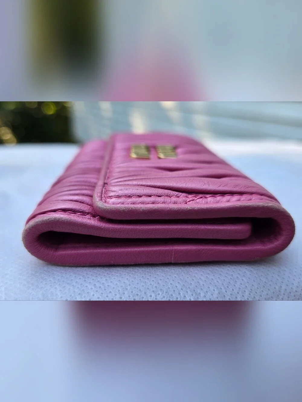 Miu Miu Pink Matelassé Mini 6 Key Case Wallet